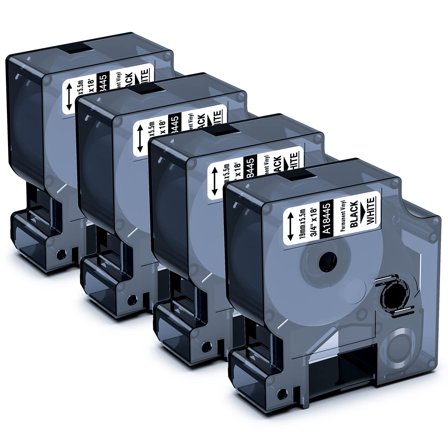 Nastro per Etichette Aken Compatibile con Dymo Rhino 18445 Etichette 19 mm x 5,5 m, Nere su Bianco, Etichette in Vinile Compatibile con Dymo Rhino 4200, 5000, 5200, 6000, ILP219