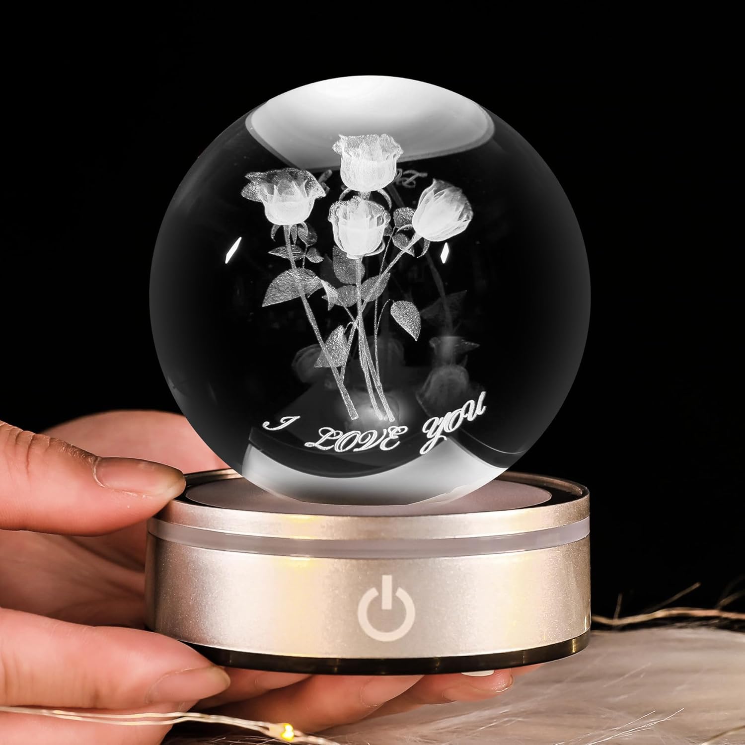 3D Rose Crystal Ball with LED Colourful Light Base,Unique Gifts Her for Valentine's Birthday Wedding,Romantic Anniversary Present with Girlfriend Wife Mom Women I Love You Night Light - Image 5