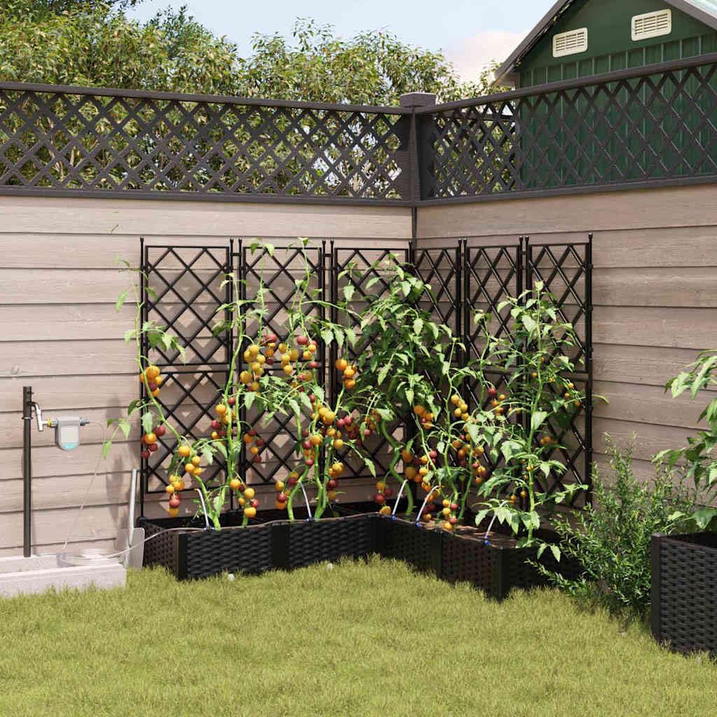 Garten-Pflanzgefäß aus schwarzem Stahl 5-teiliges Set 120x120x126 cm mit Bewässerungssystem für Balkon, Terrasse, Hochbeet und Blumenkasten ideal für Outdoor Pflanzenpflege