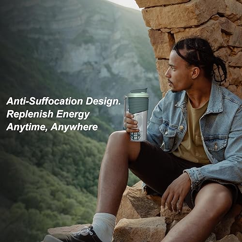 Miniatura 5 de Botella mezcladora de proteínas de 24 onzas, Tritan transparente verde azulado con escala de medición, agarre de silicona y bola agitadora verde