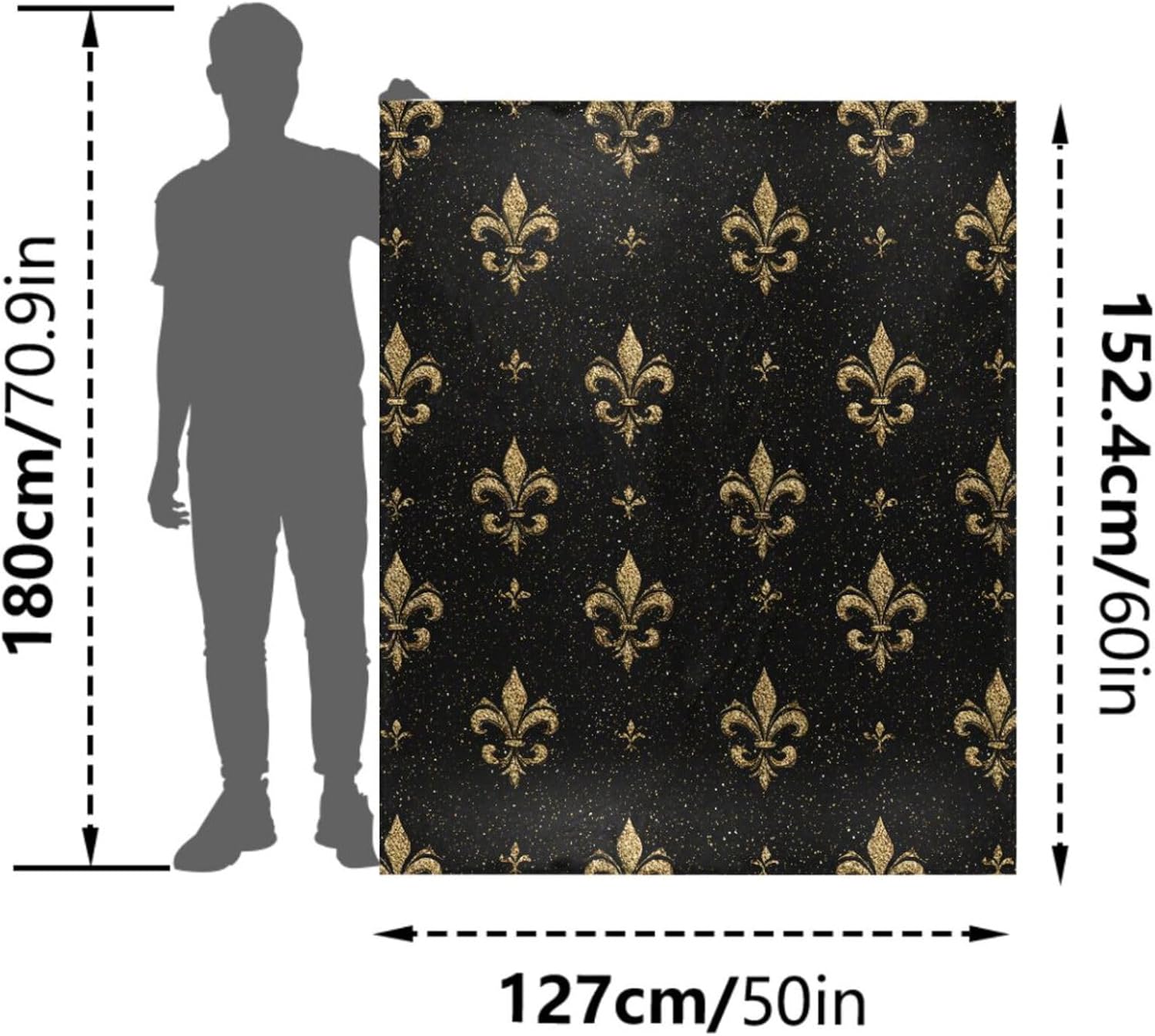 susiyo Gold Fleur-de-lis Throw Blanket Super Soft Flannel Bed Blanket Lightweight Microfiber Warm Cozy Blanket for Bed Couch Travel, 50 x 60inch