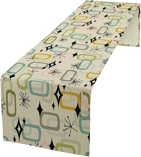 Miniatura 1 de Camino de mesa de mediados de siglo, bandera retro atómica Starburst de los años 50 abstracto geométrico espacio decoración de mesa para el hogar,