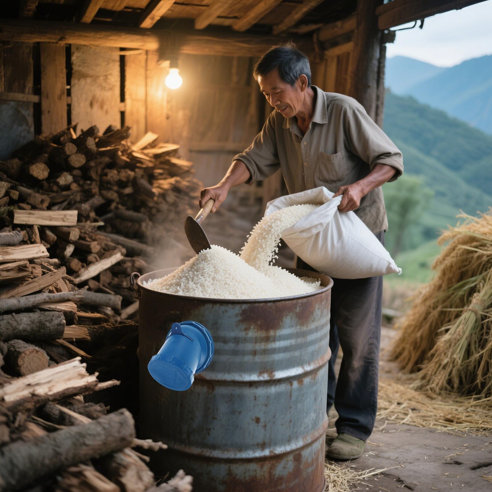 iplusmile Vanne de Déchargement de Fût de Stockage de Céréales en Plastique Bleu, Grosse Capacité, Facile à Entretenir, Sortie pour Silo à Grain et Riz