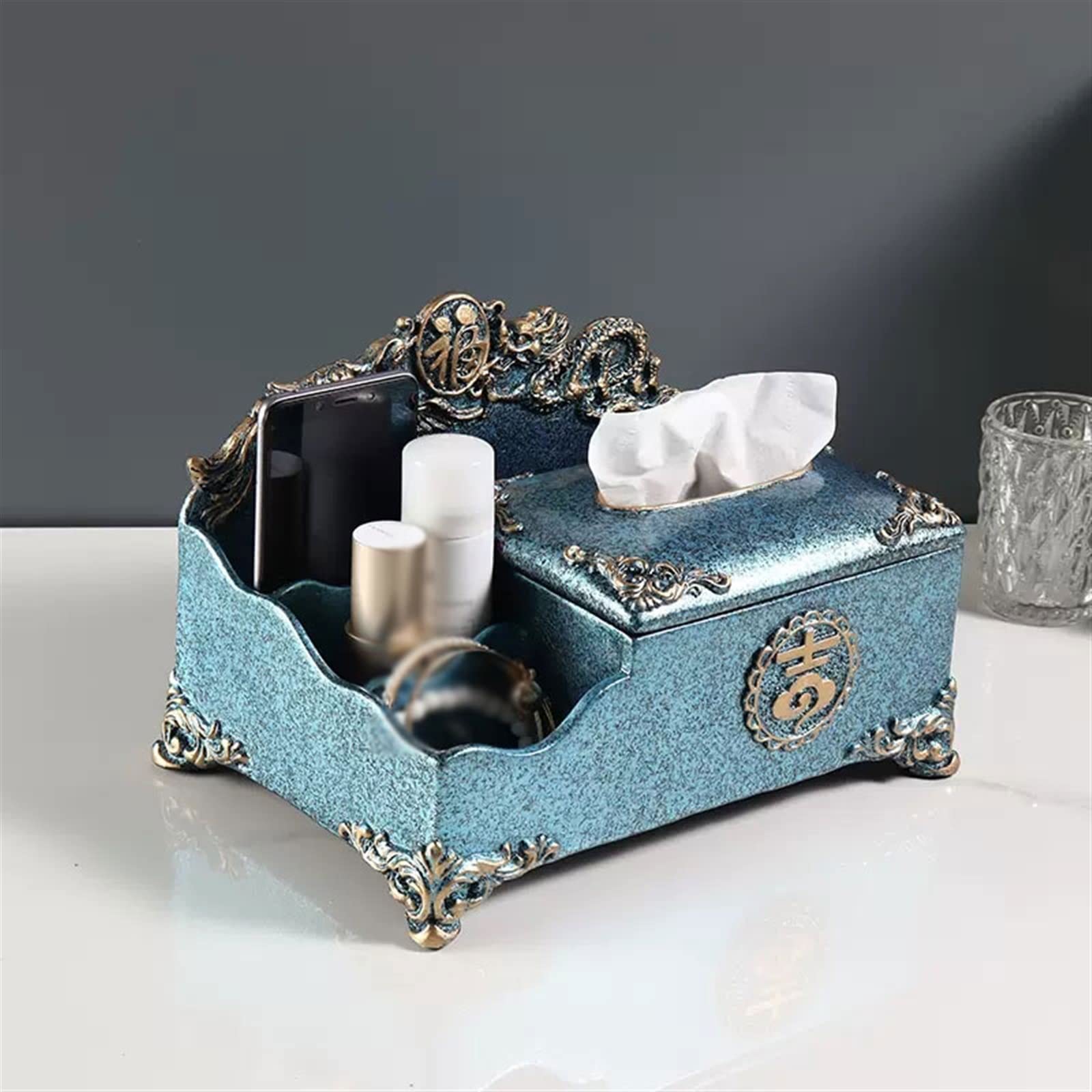 Portafazzoletti Multifunzionale Supporto for scatola di fazzoletti Nuovo stile cinese retrò Scatola di immagazzinaggio di fazzoletti multifunzionale Soggiorno Camera da letto Decorazione da scrivania