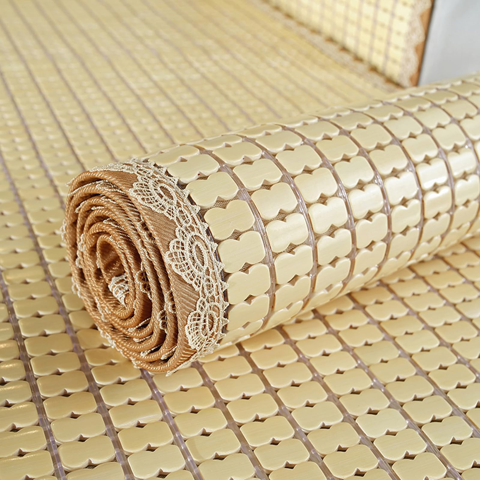 YUJIANHUAA Bamboo Summer Sleeping Mat,Cooling Bed Mat,Bamboo Mahjong Mat,Foldable Bamboo Mattress,Breathable Smooth Wear,for Single Double Bed Sofa Floor Chair (150x195cm)