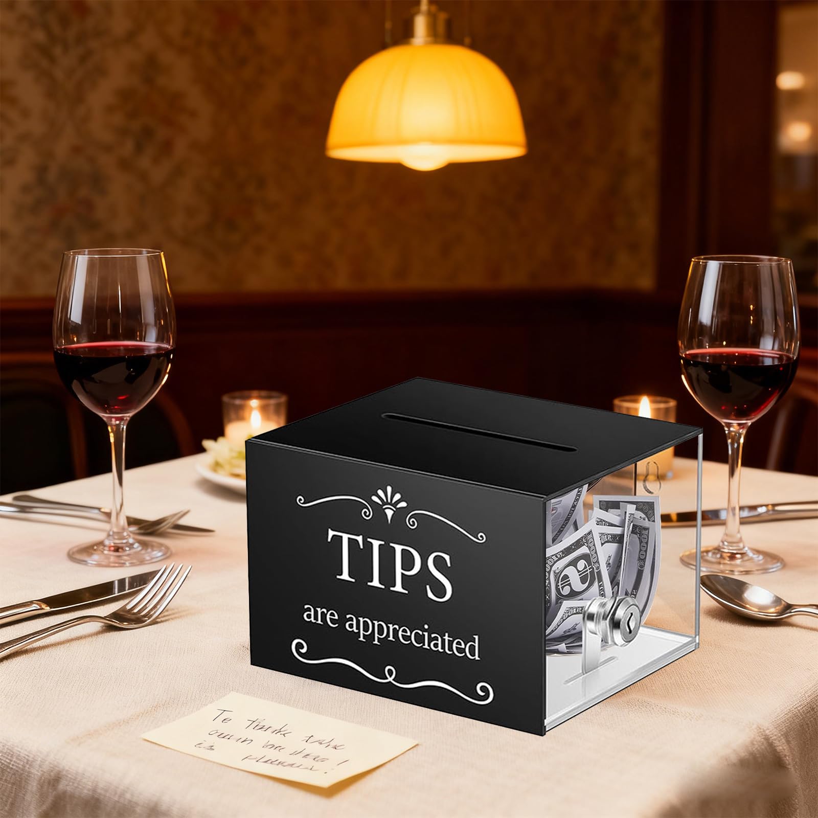 DECHOUS Boîte à Pourboires Verrouillable – Pot à Dons Avec Serrure – Pour Bar, Restaurant, Collecte De Fonds – Transparent