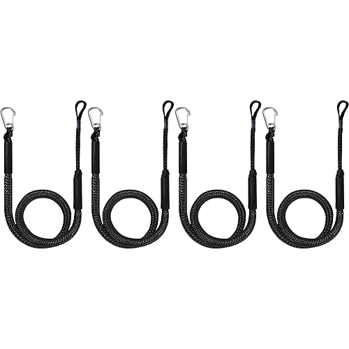Boat Bungee Dock Lines with Clip 4 Pack Marine Rope Pontoon Boating Kayak Accessories, Black