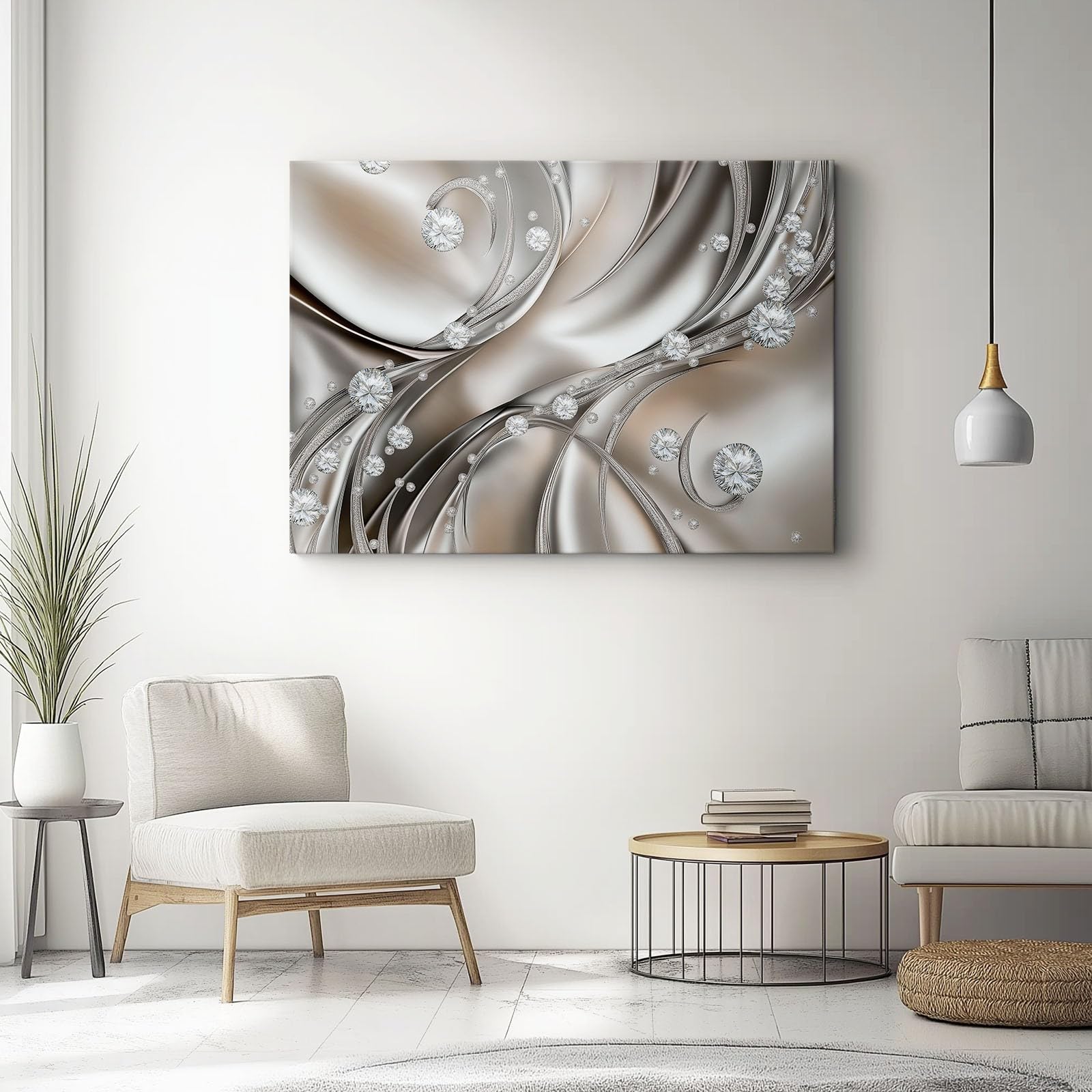 Generico Stampe su Tela 120 x 80 cm, Surrealismo Diamanti Stampe Argento Bianco Quadro su Tela Non Tessuta Quadri Moderni Soggiorno Camera da Letto Quadro Salotto Decorazione (Senza cornice)