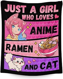 Anime Blanket Gifts - 40x50 Inches Kawaii Throw Blanket for Anime Lovers, Kids, Girls & Boys - Black Soft Fuzzy Blankets for Couch, Sofa & Bed