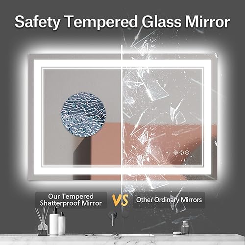 Miniatura 156 de Espejo de baño LED de 40 x 32 pulgadas, luz frontal y retroiluminada, antiniebla, regulable, espejo de tocador iluminado con memoria, espejo LED