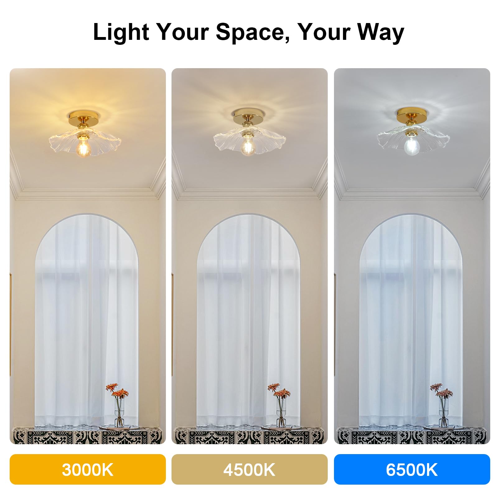 Comely Lámpara de Techo Dorada E27 – Diseño Flor Dorada de Cristal Transparente – Plafón de Techo para Pasillo, Dormitorio o Salón (Bombilla no incluida)