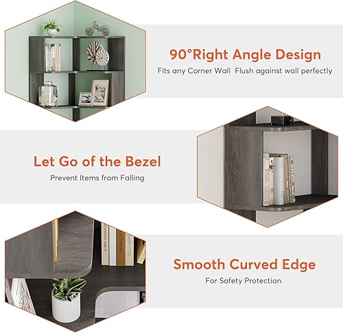 Miniatura 9 de Tribesigns Estantería esquinera de 6 niveles, estantería de esquina de 64.9 pulgadas de alto con panel anticaída, estante moderno independiente