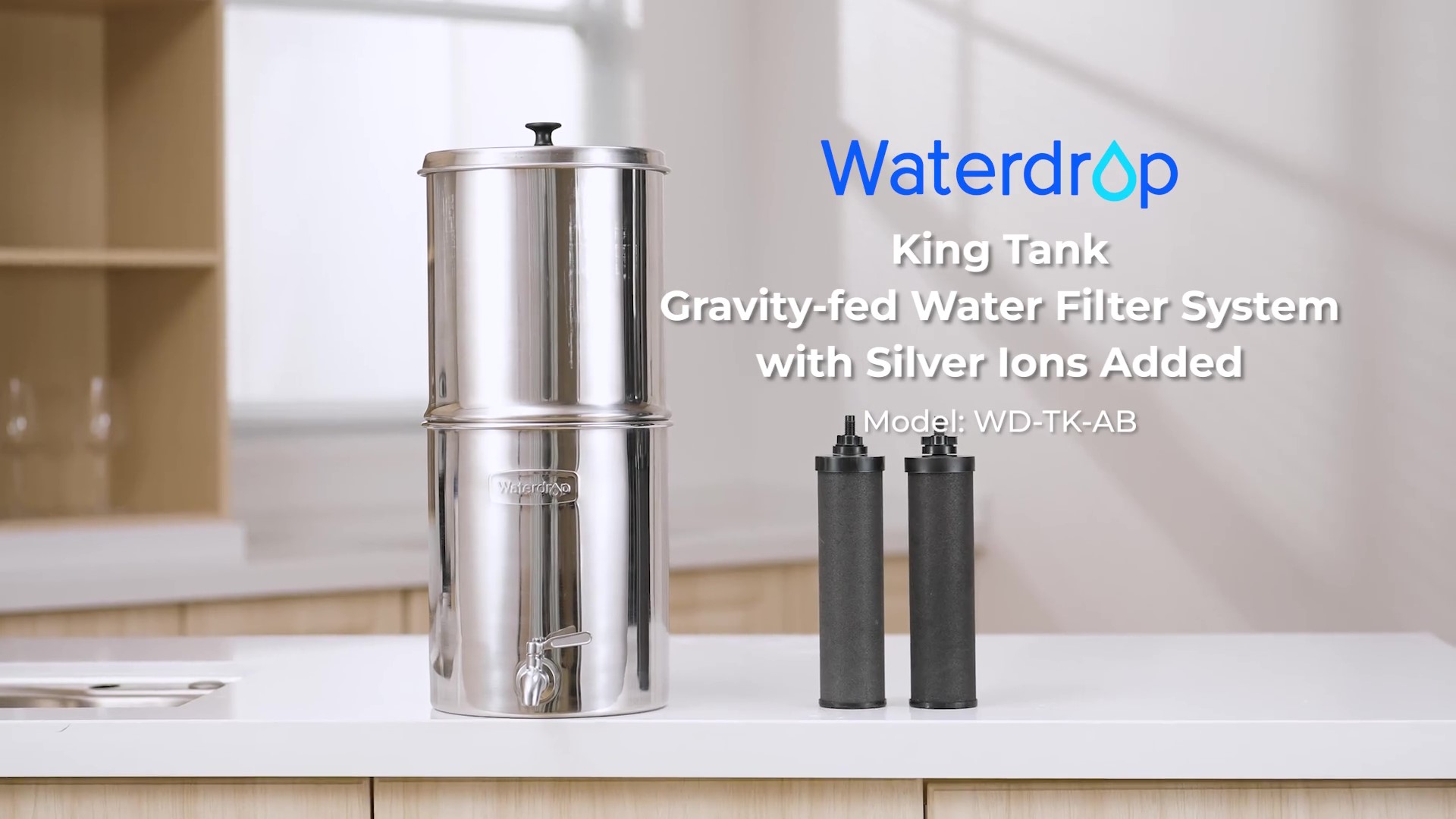 Image of Waterdrop TK-AB Gravity Water Filter System, NSF /ANSI 42&372 Standard, Reduces Chlorine, Stainless-Steel System with Silver Ions Enhanced Filtration with 2 Black Carbon Filters, 2.25G