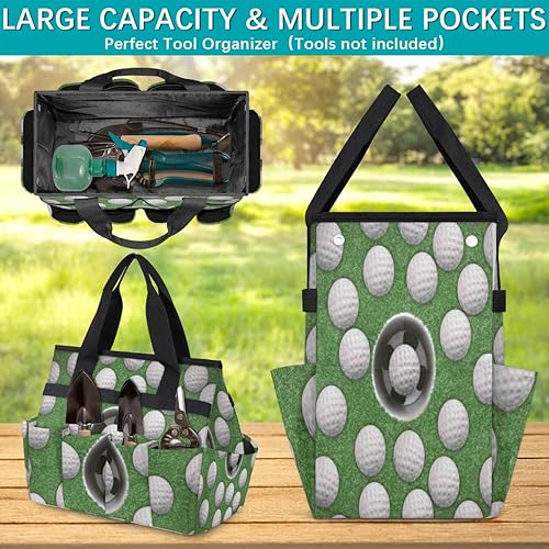 Miniatura 4 de Golf Balls Print Garden Tool Tote Bag for Women Men Gardening Tool Storage Bags with 10 Pockets Standable Garden Home Tool Kits Organizer for Indoor