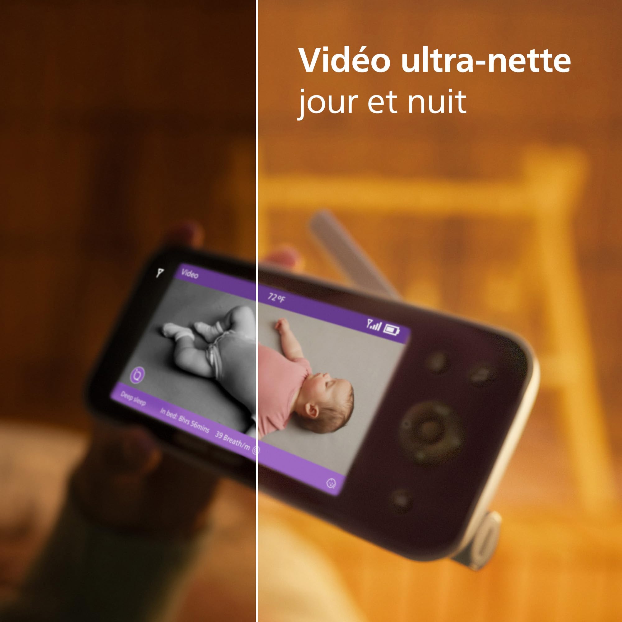 AVENT Philips Babyphone vidéo connecté HD, Moniteur Le Plus avancé à ce Jour, Suivi IA du Sommeil et de la Respiration, Application, Affichage Jour et Nuit Ultra-Clair, SCD973/26