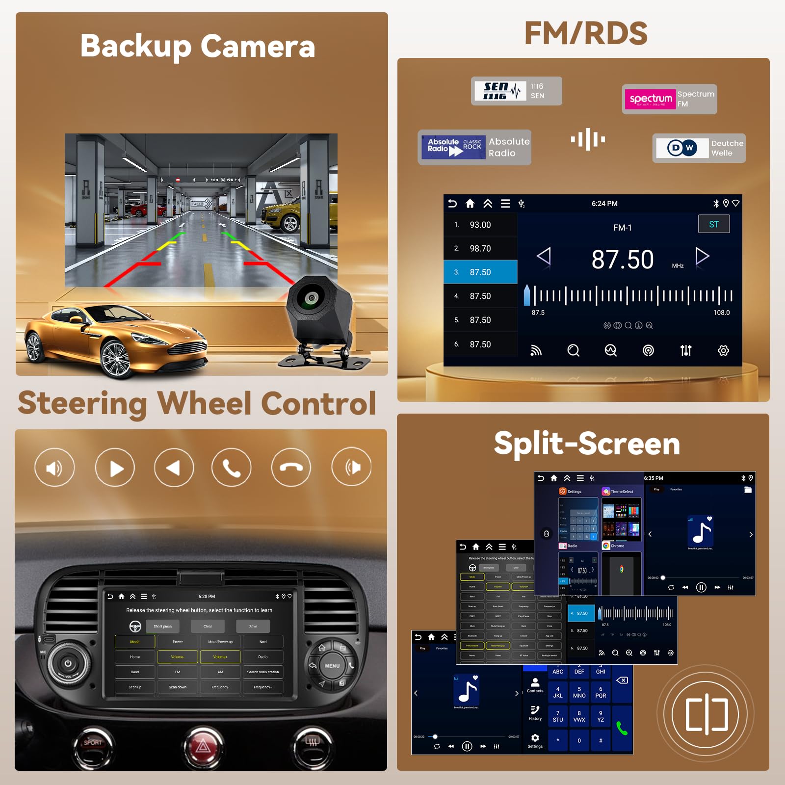 Radio samochodowe Android 15 4+64 GB dla FIAT 500 2007-2015 z ekranem dotykowym 7 Zoll IPS, radio samochodowe 2DIN z bezprzewodowym odtwarzaczem Carplay Android Auto, FM/RDS Radio BT GPS WiFi