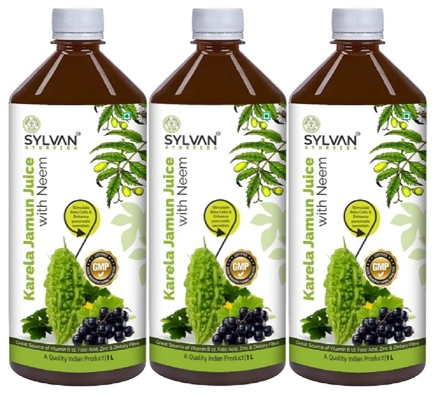 Sylvan Karela Jamun Neem Juice | Helps Control Blood Sugar Level and Lower Bad Cholesterol | Diabetic Care (1LX3)