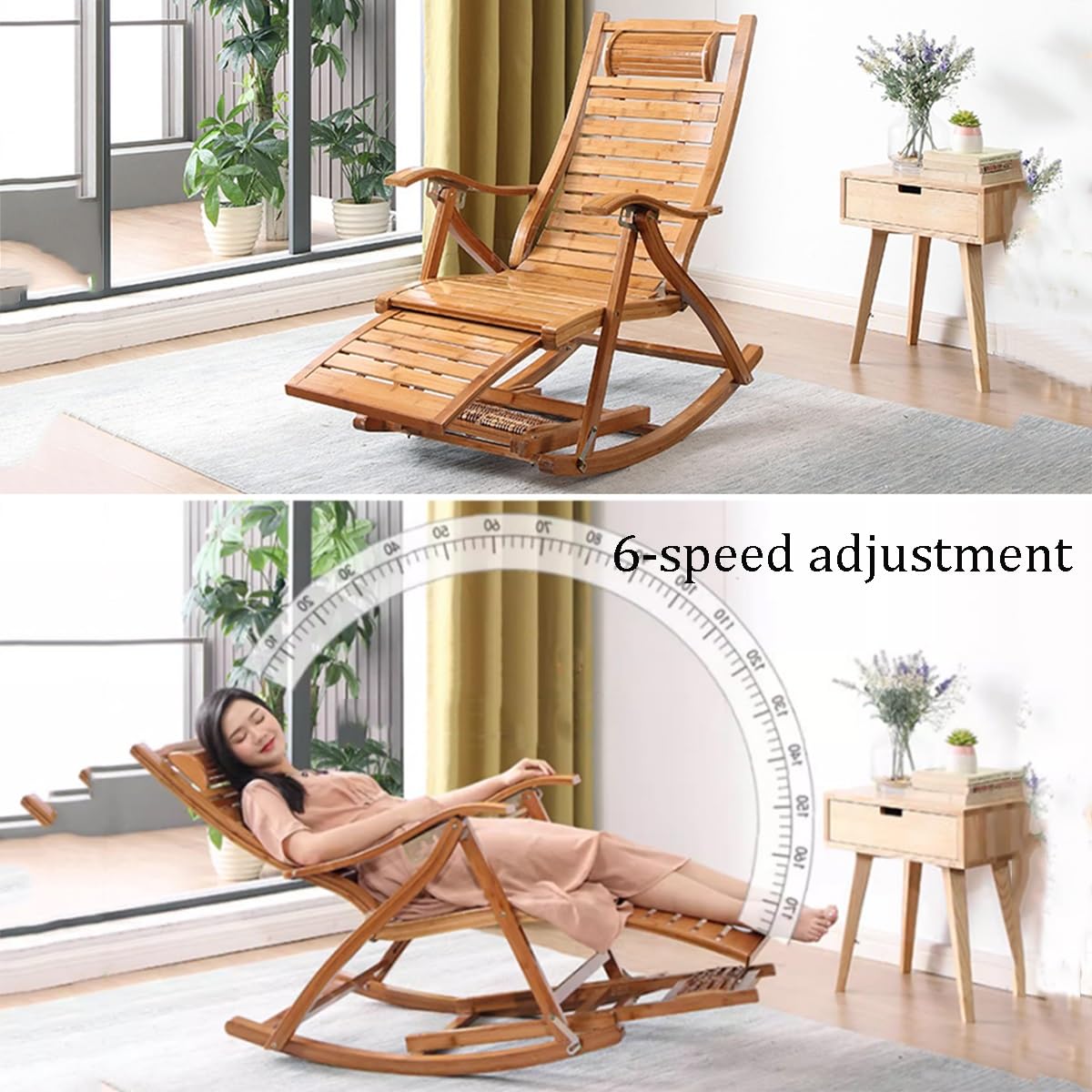 Genérico Mecedora tapizada Gris Ajustable con Cojines – Reclinable de 6 velocidades, Silla Plegable portátil para Camping, Ideal para Relajarse en Interiores y Exteriores.