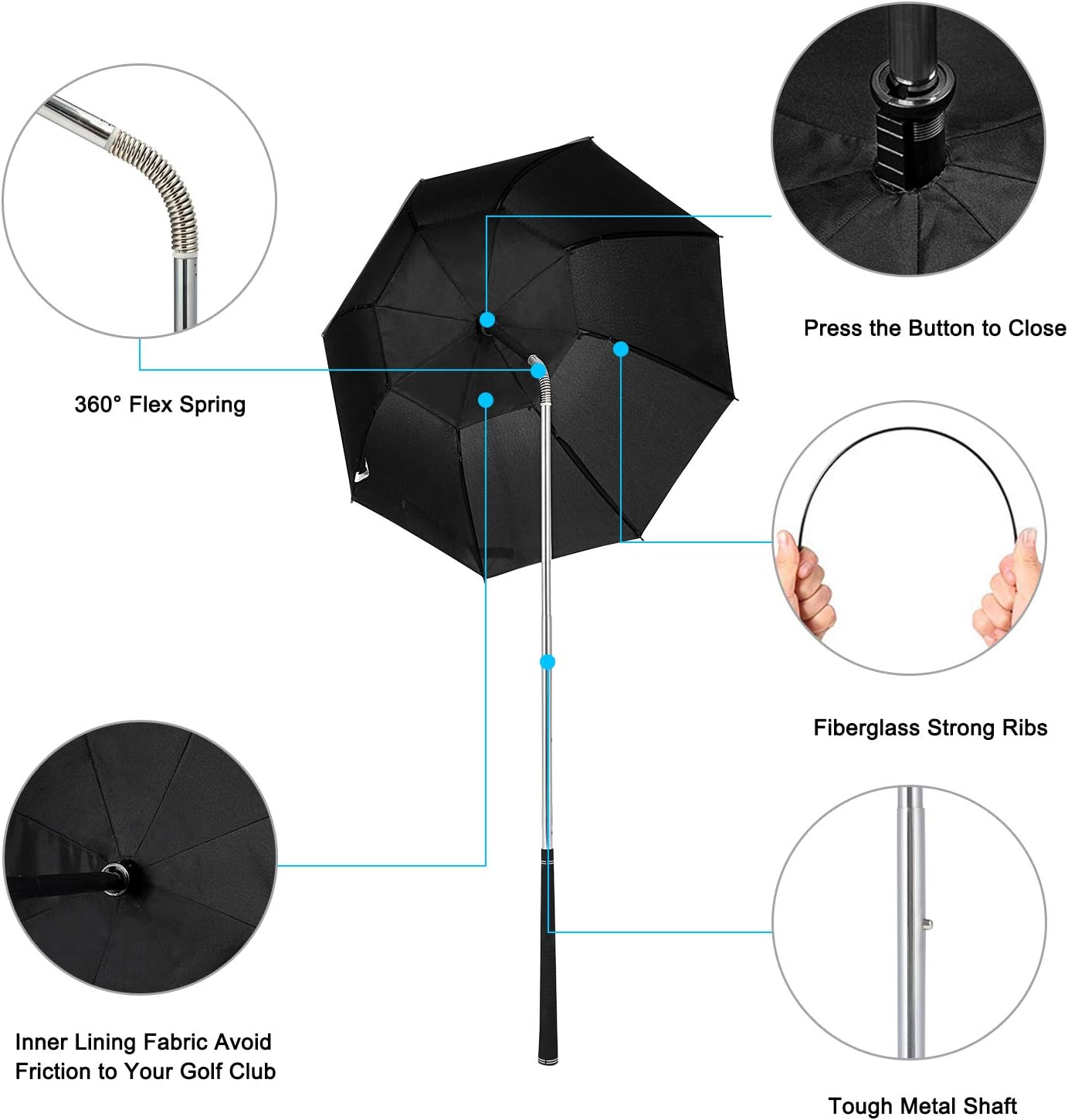 G4Free Golf Bag Umbrella for Club Protection Flex Umbrella (Black) : Sports & Outdoors