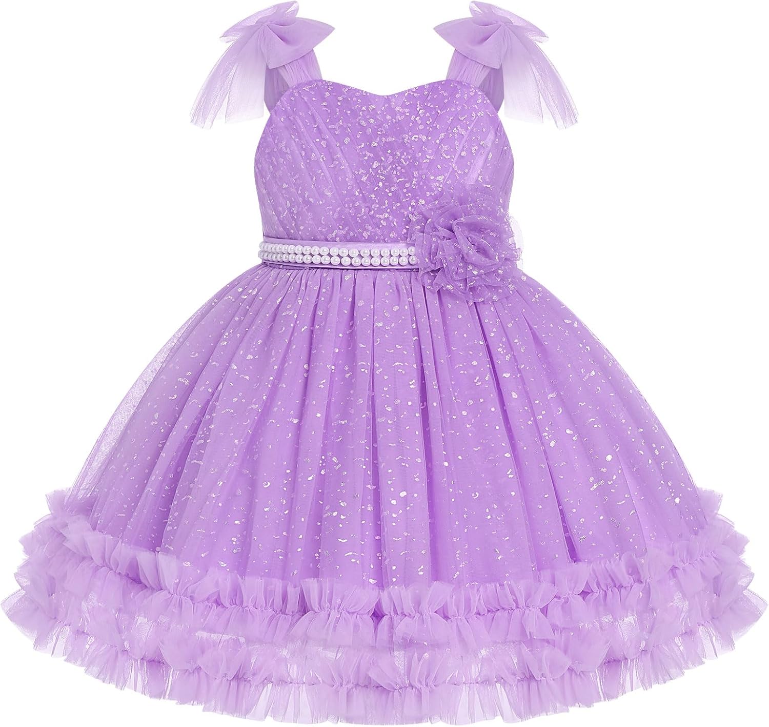 IBTOM CASTLE Birthday Dress for Girls Shoulder Straps Sparkle Tulle Dress Bow Birthday Party Flower Girl Dress