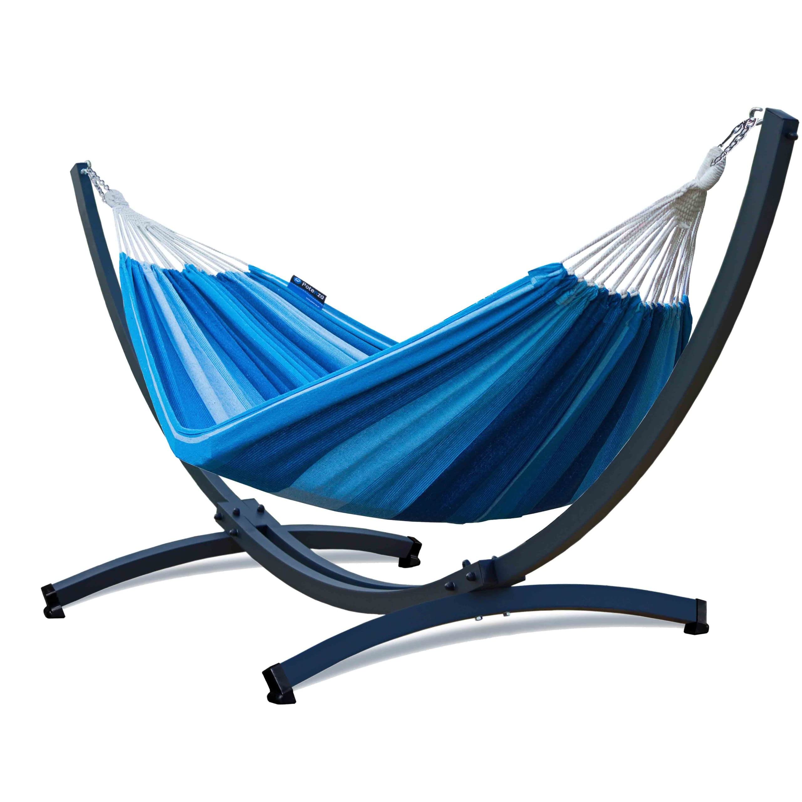 Potenza Outdoor Hängematte mit Gestell Metall für 2 Personen I Baumwolle Doppelhängematte XXL 220x160, 200kg I Tytan Hängemattengestell 350 kg,
