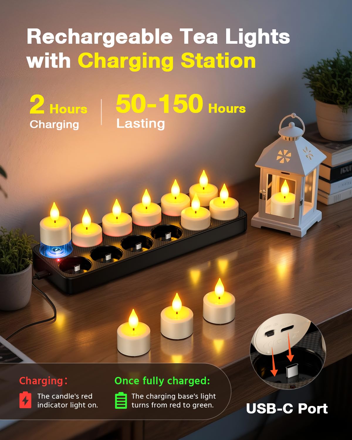 SoulBay Lot de 24 bougies chauffe-plat rechargeables avec minuterie à