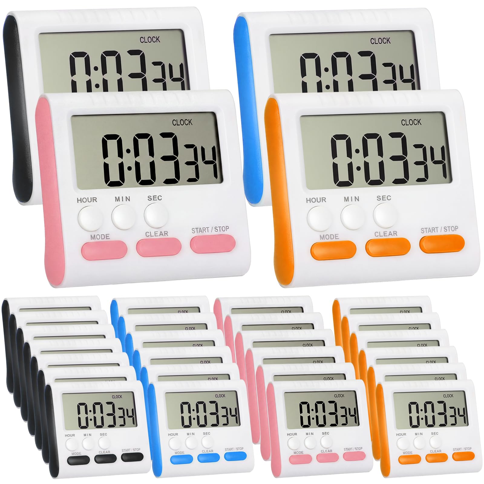 Xuhal Confezione da 25 timer da cucina 24 ore con sveglia, orologio digitale magnetico, allarme forte e grande schermo conto alla rovescia e funzione di memoria per cottura al forno, sport, ufficio
