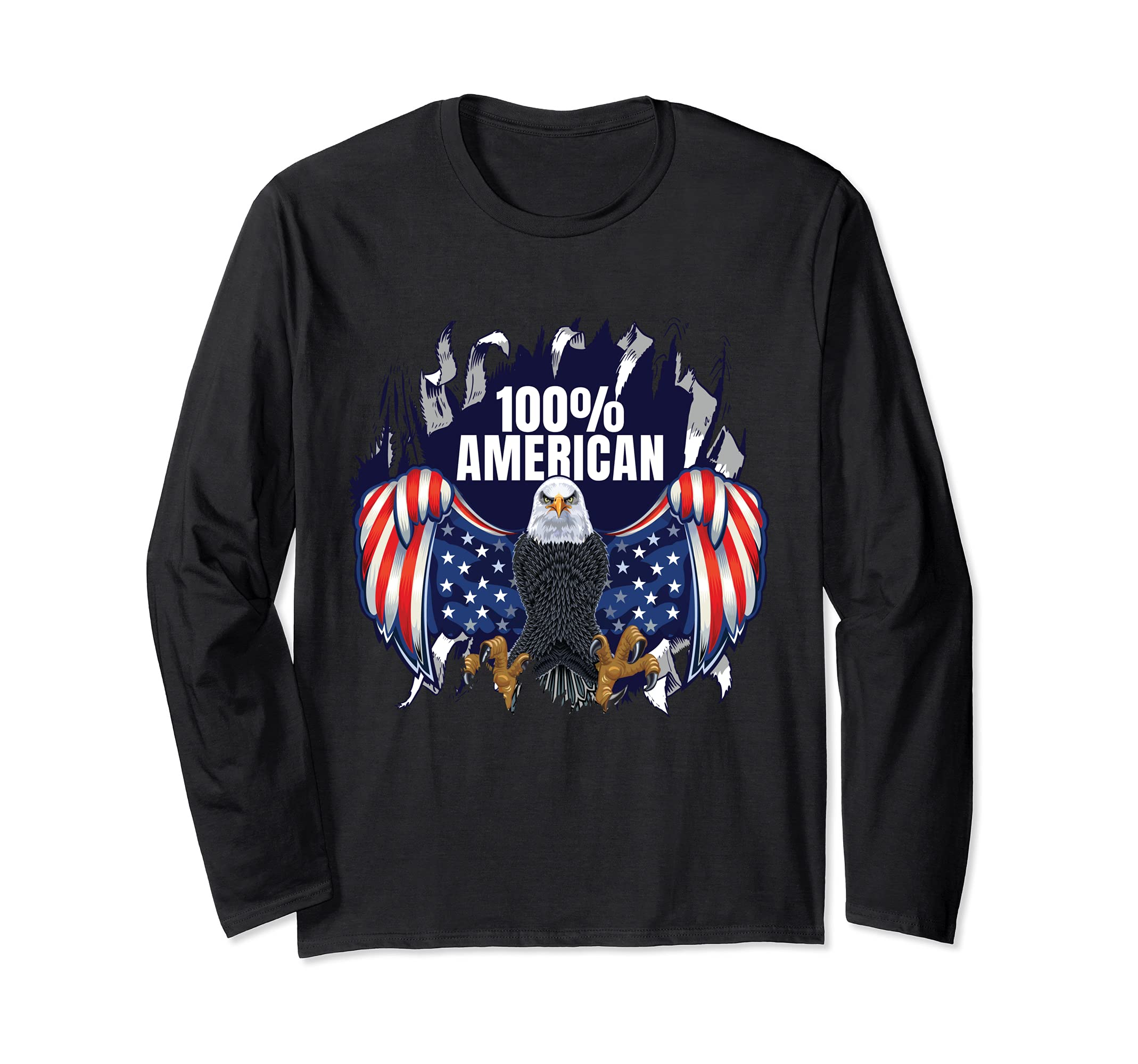 100% American USA Party Apparel Patriotic 4th of July Eagle Long Sleeve T-Shirt