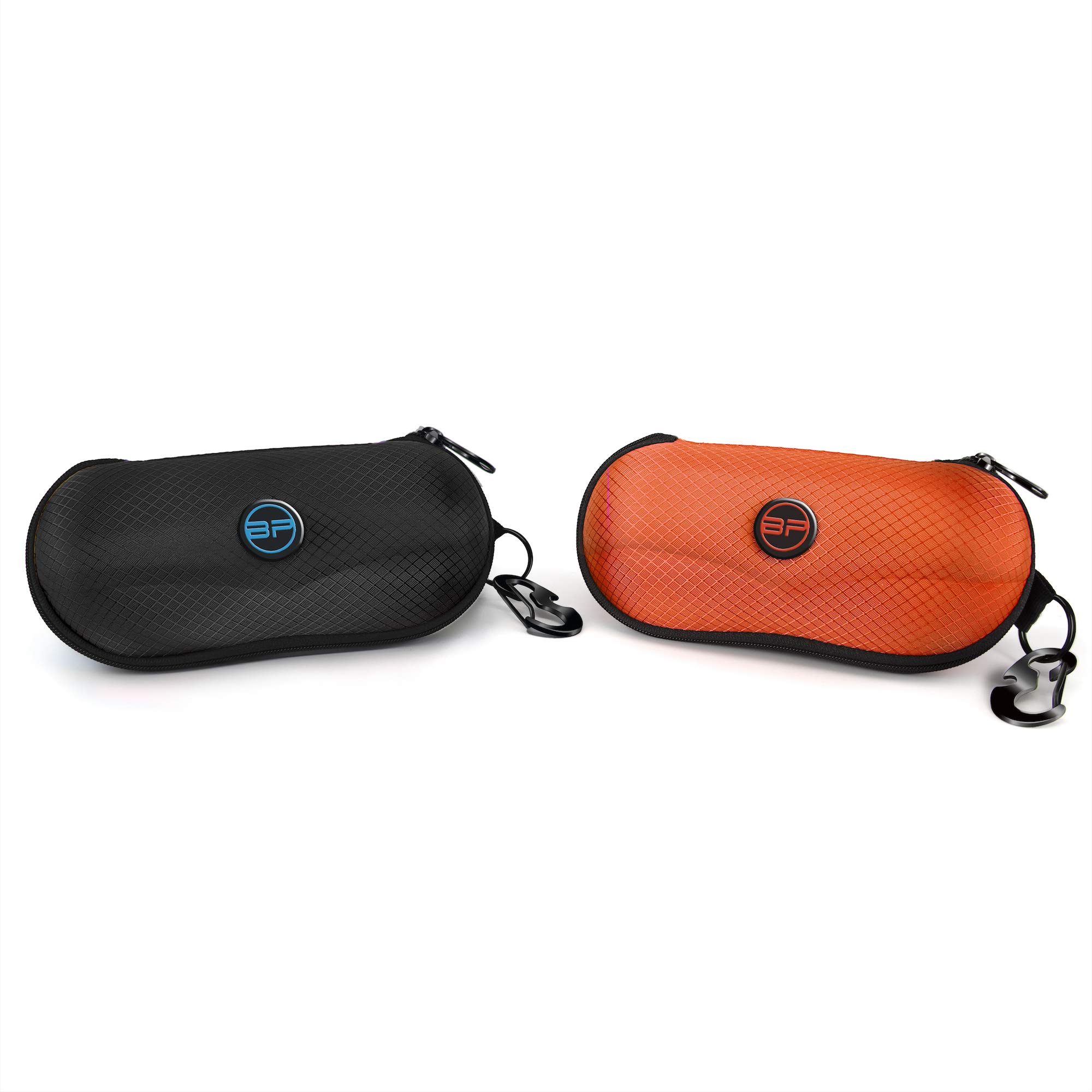BLUPOND Étui à lunettes de soleil semi-rigide en EVA avec crochet de suspension en métal/clip ceinture, rangement pour lunettes de soleil (noir/orange)