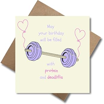 Athlete Birthday Card with Envelope - Greeting Card Fitness Design Sports Enthusiast Protein Deadlift Humorous Gym Square - 125 x 125 mm