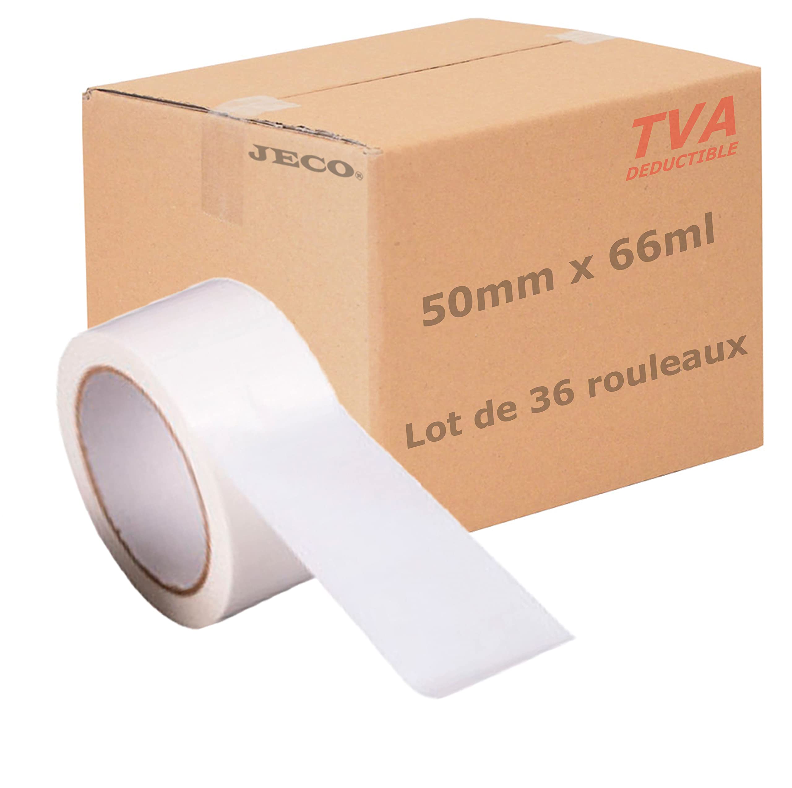 JeCo - Lot de 36 rouleaux de ruban adhésif blanc 50mm x 66 m pour vos envois expédition emballage carton colis
