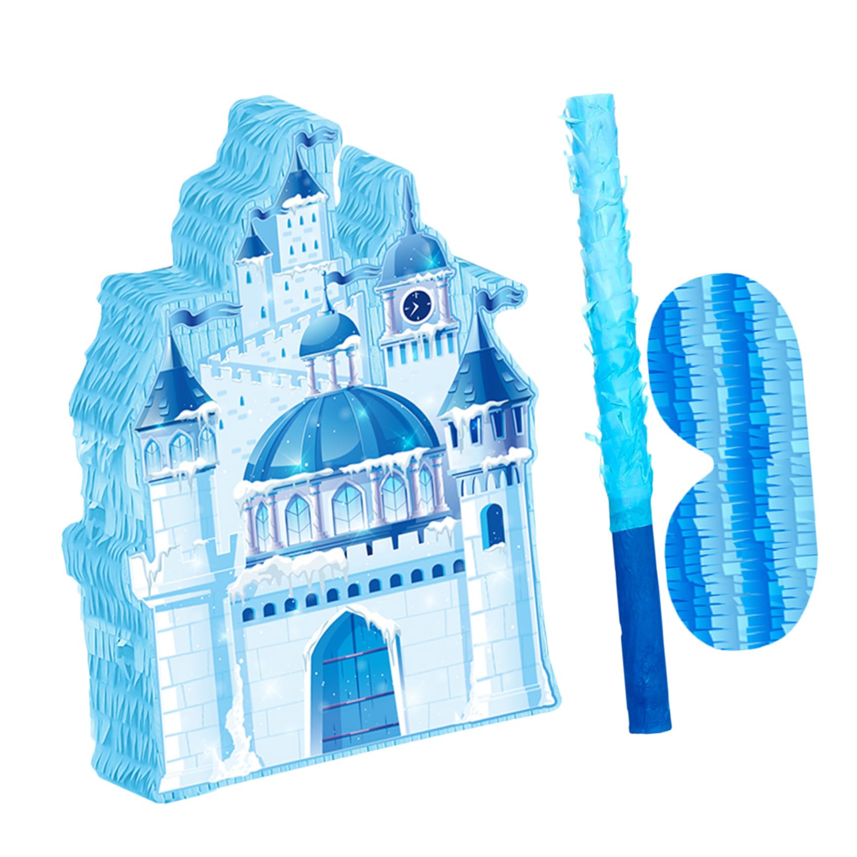 BESTonZON Weihnachtliche Schloss-piñata Blaue Winter-deko aus Hängender Süßigkeitenhalter mit und Augenbinde Vielseitiges Partyspiel für Kindergeburtstag und Festliche Anlässe