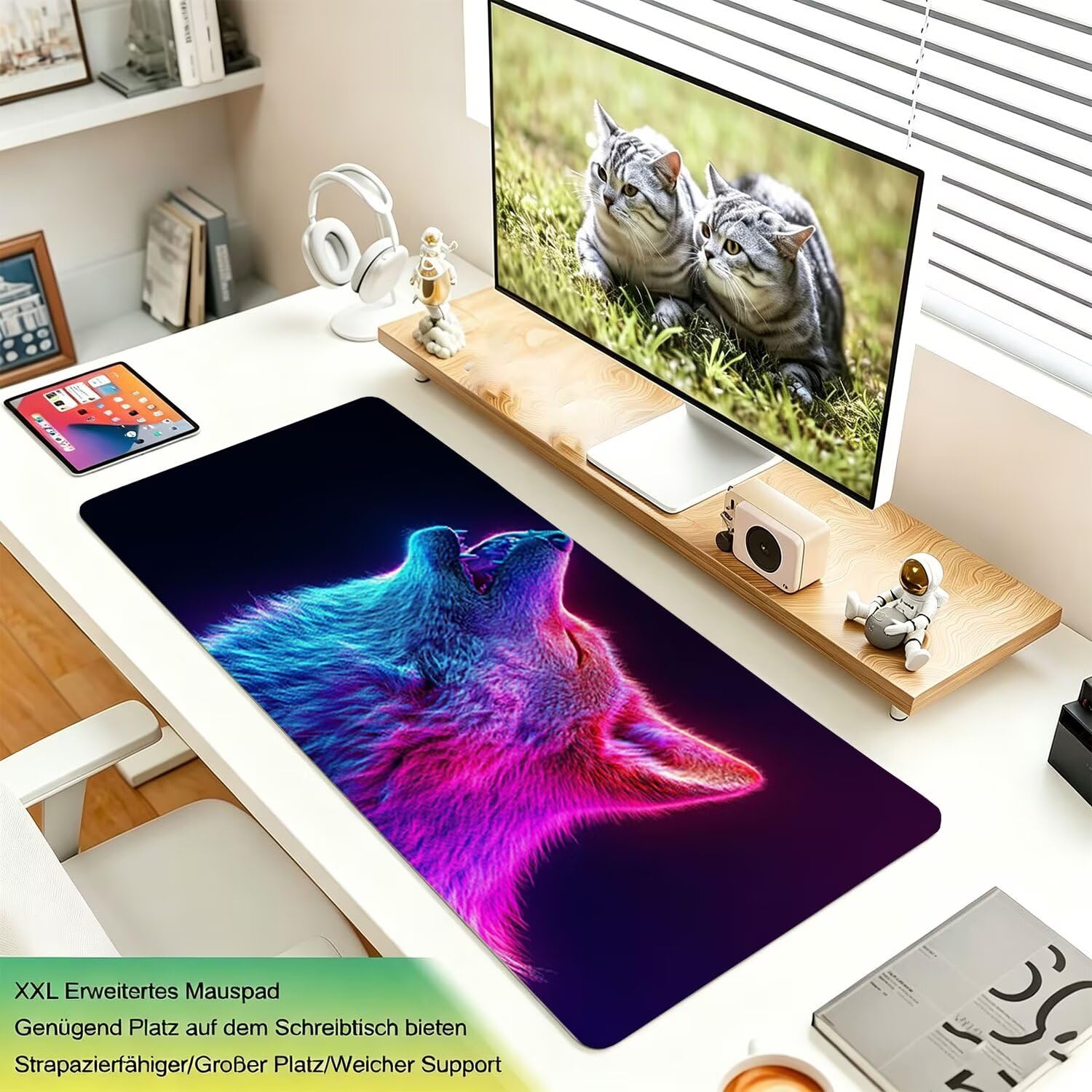 Tapis de Souris 900x450x4mm, Imperméable et Antidérapant, Loup rêve 0x0-493