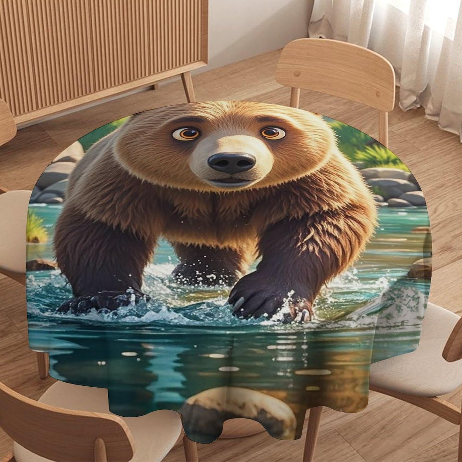 Nappe ronde dessin animé ours pour repas de fête et pique-nique en famille