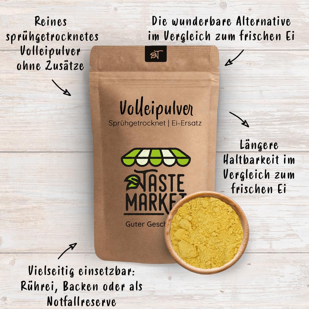 Volleipulver 1kg – Sprühgetrocknetes Vollei – Ei Ersatz & Trockenei für Rührei Backen Kochen – TASTE MARKET