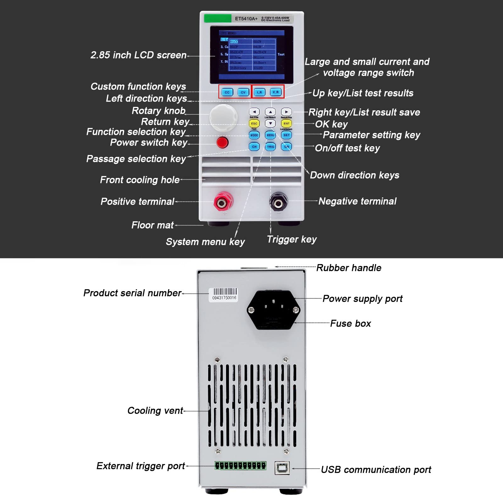 Tester di Carico DC Elettronico, Tester per Batterie a Canale Singolo/Doppio Programmabile, 12 Modalità di Test, per Laboratori,ET5411A+