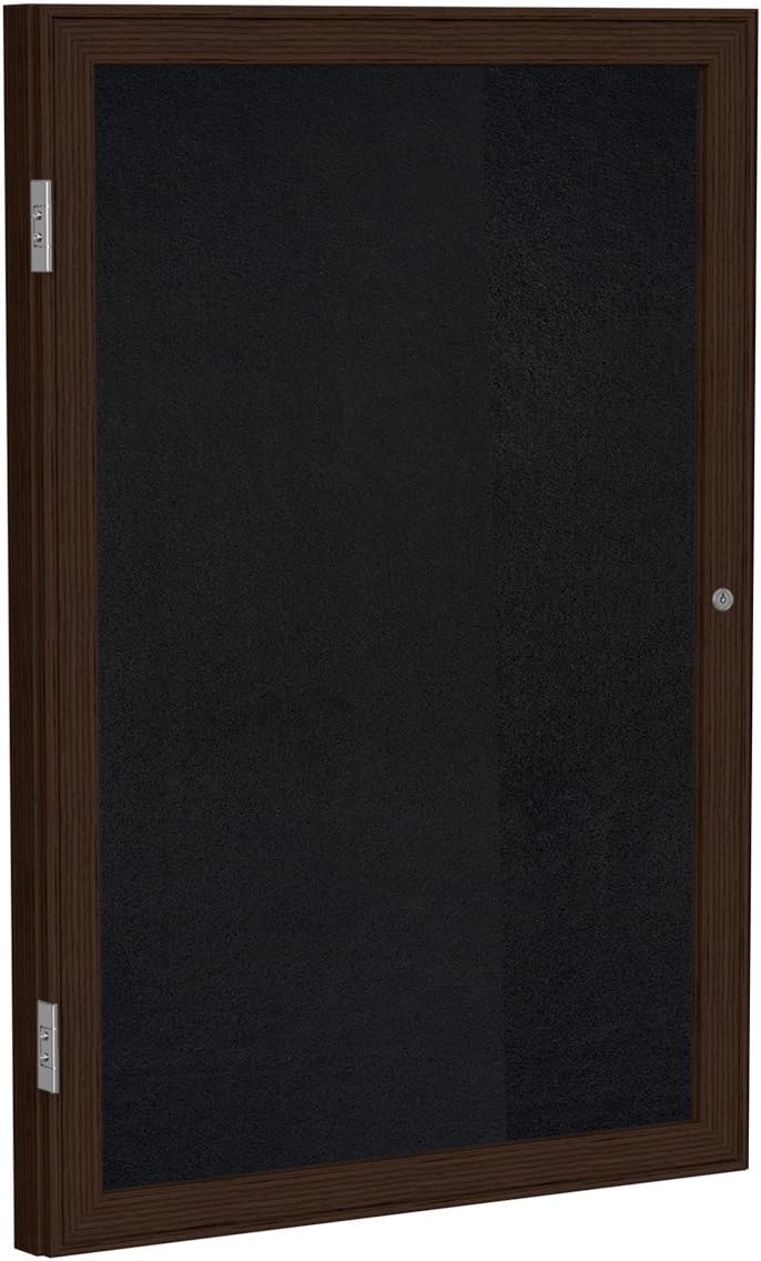 Ghent 2 x 1 1/2 1-Door indoor Enclosed Recycled Rubber Bulletin Board, Shatter Resistant, with Lock, Wood Frame Walnut Finish-Black (PN121 1/2TR-BK), Made in the USA