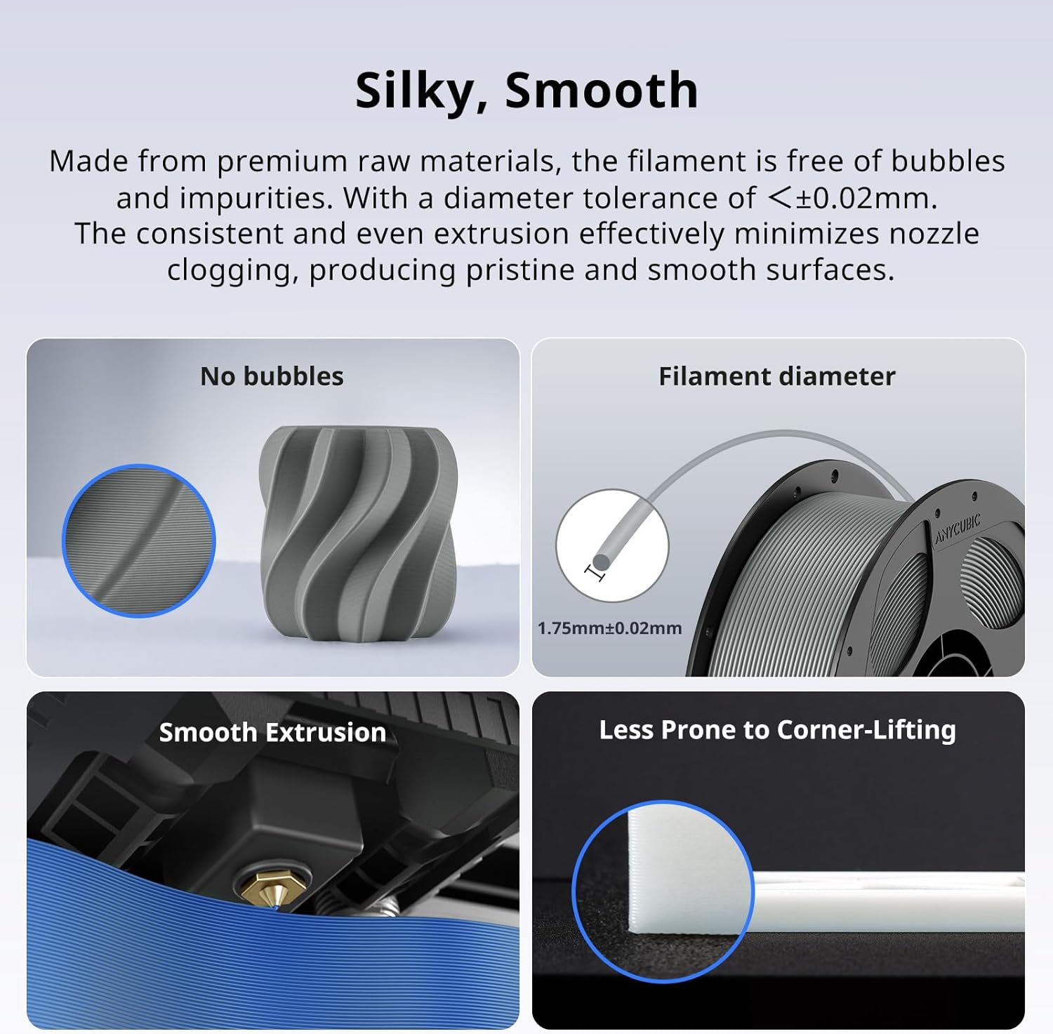 ANYCUBIC PLA Plus (PLA+), 3D Printer Filament 1.75mm Bundle, High Toughness, Dimensional Accuracy +/- 0.02mm, Print with Most FDM 3D Printers, 4 Pack 1KG Reusable Spool(2.2 lbs) Texture Grey