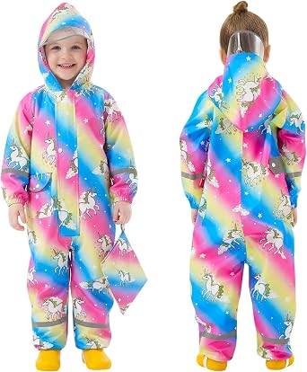 Kids Puddle Suit Waterproof Hooded All in One Raincoat, 1-9 Years