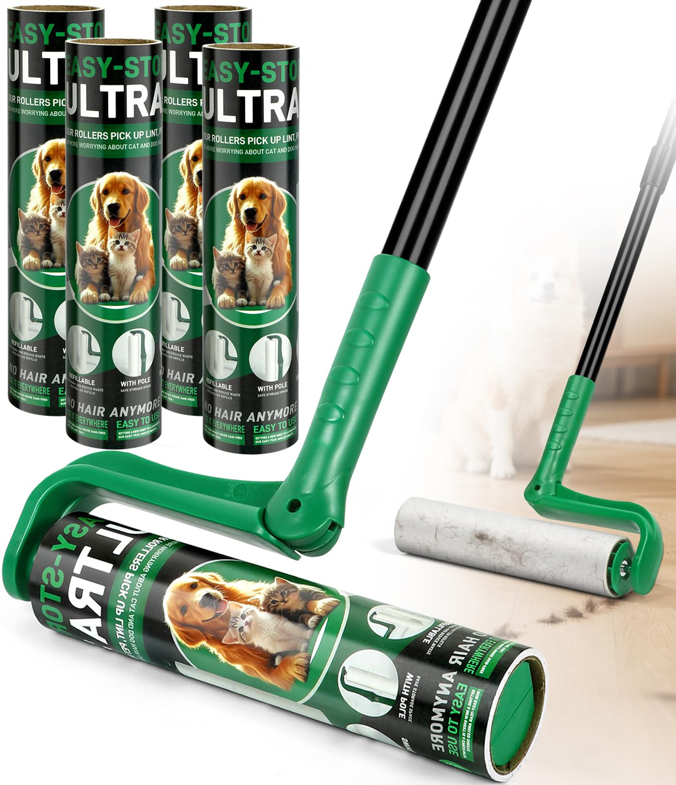 Photo 1 of 10" Large Lint Roller for Pet Hair Extra Sticky with Extra 3 Refills, Long Handle Floor Sticky Rollers with Big Lint Rollers Refills for Cleaning Carpets, Cars, Furniture