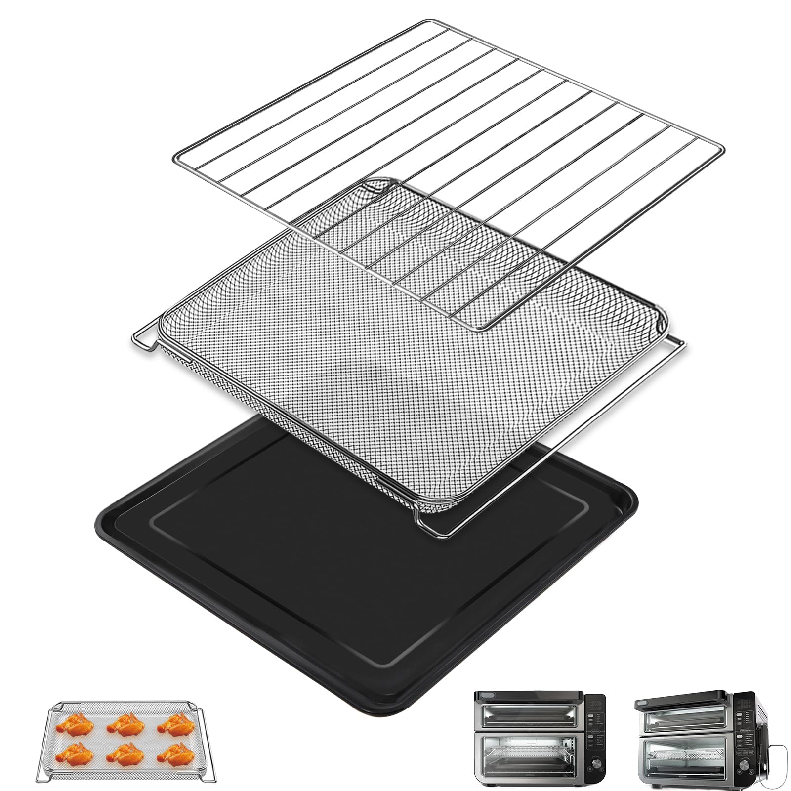 GWY 3 IN 1 Replacement Parts for Ninja DCT451 DCT401 DCT402BK 12 in 1 Smart Double Oven, 13''×12.6'' Steel Toaster Basket Replacements Parts Accessories for Ninja DCT601 DCT651 Smart Oven