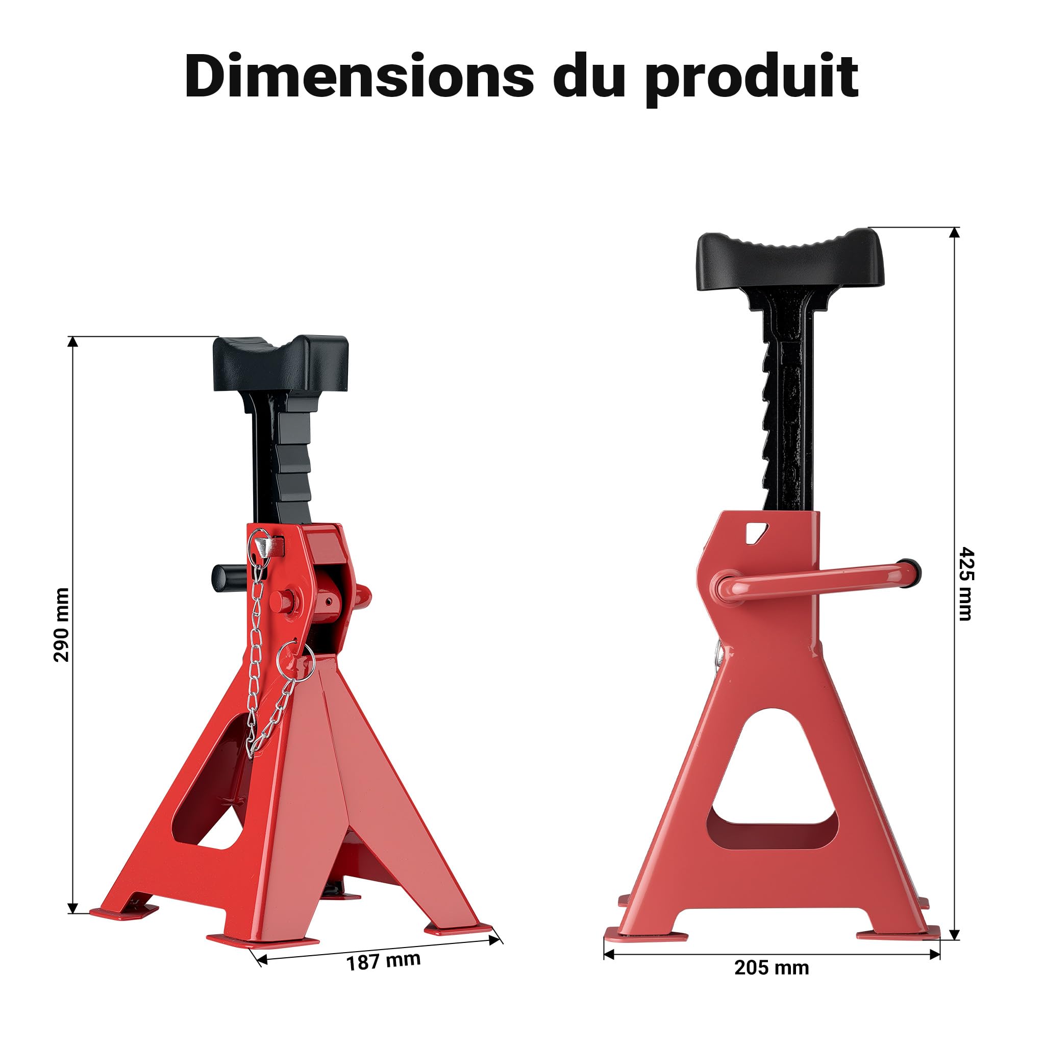 WilTec Set 2 Chandelles de Levage Capacité 3 Tonnes Poids 5 kg Hauteur réglable 290-425 mm Sécurité à Double Verrouillage Grande Base pour la stabilité Cric Équipement Voiture Auto Garage Atelier