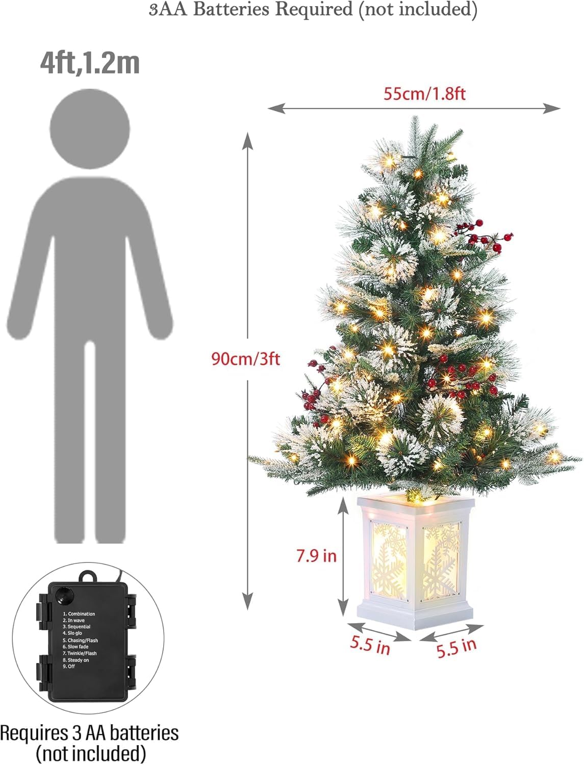 Garvee Sapin De Noël Artificiel, Arbre Artificiel avec 78 LED, Branches Réalistes, Baies Rouges, Flocon De Neige, pour Décoration Noël