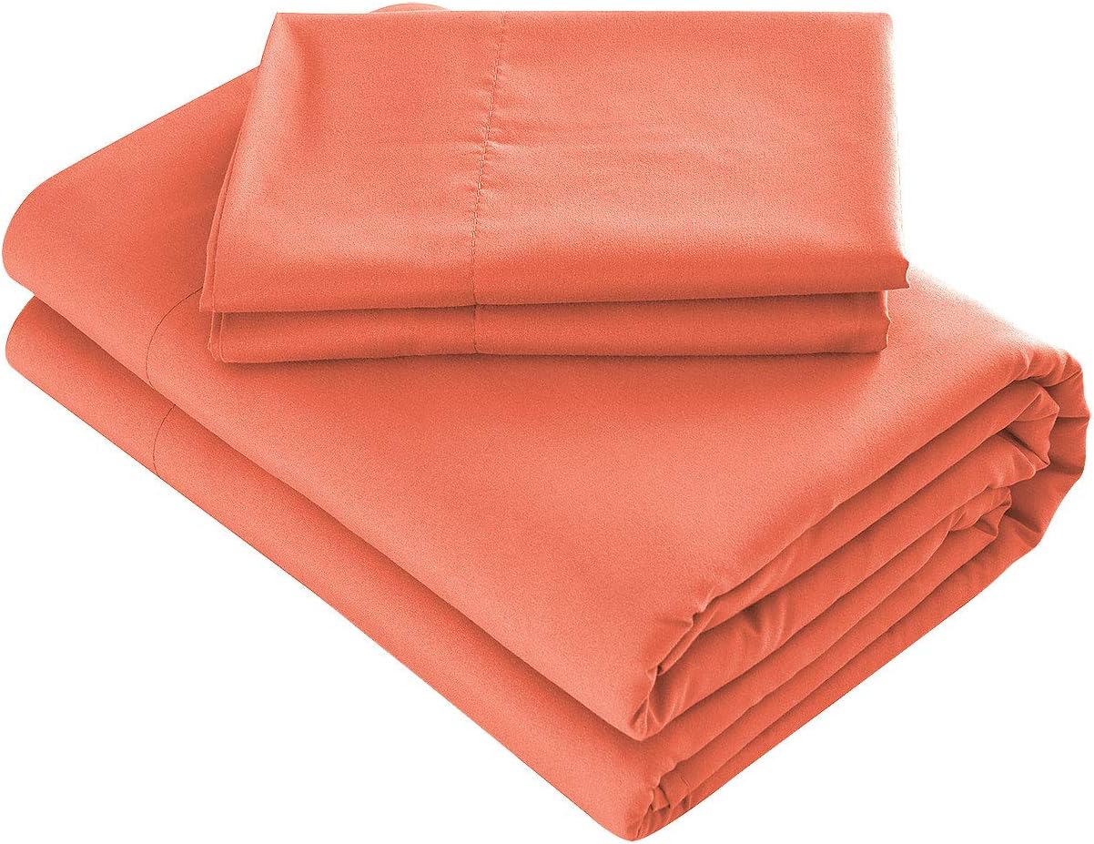 Prime Bedding Bed Sheets - 4 Piece California King Sheets, Deep Pocket Fitted Sheet, Flat Sheet, Pillow Cases - Bright Coral