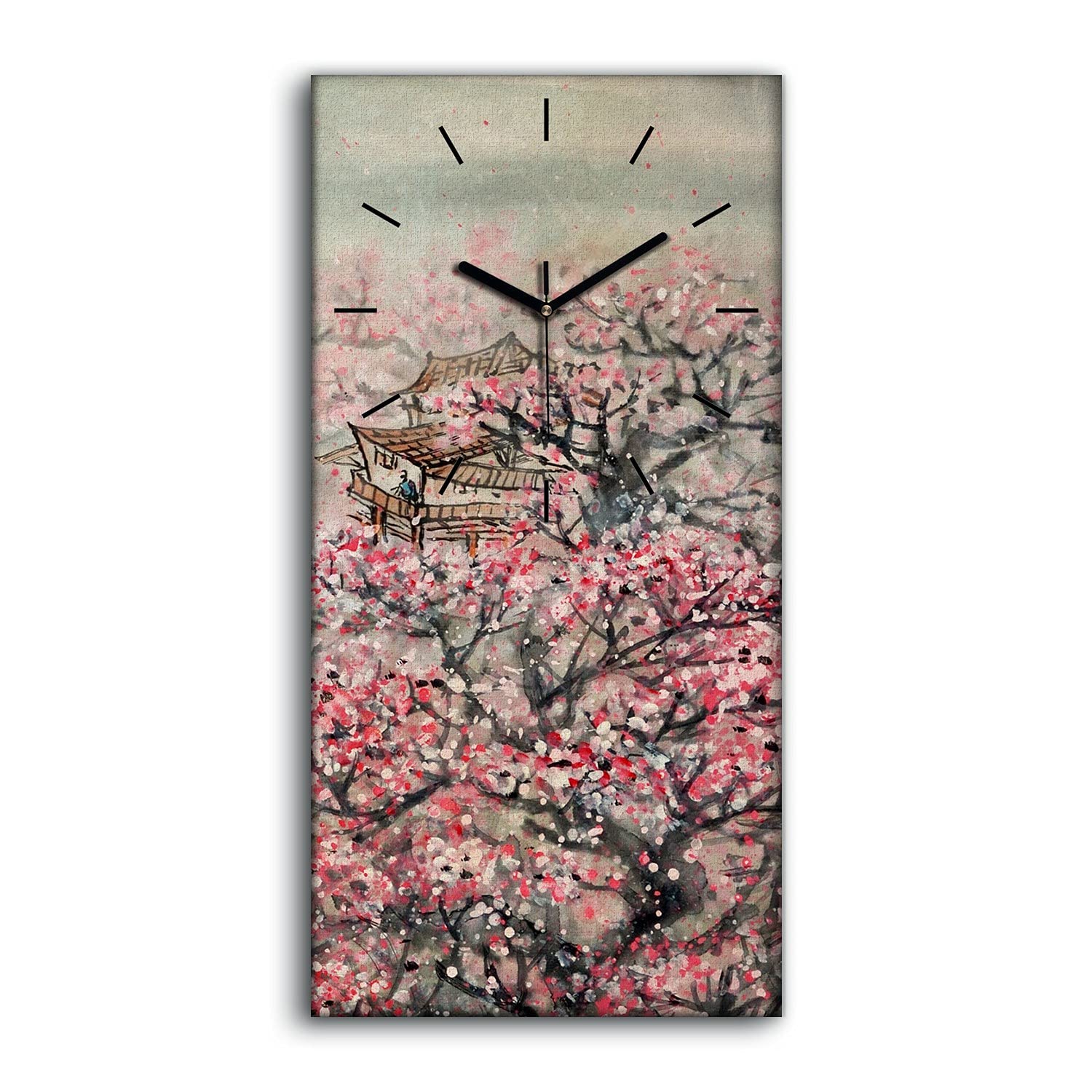 Horloge art moderne toile 30x60 fleurs asiatiques