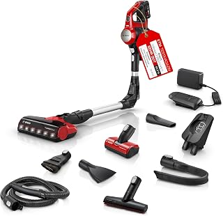 Bosch Akku-Staubsauger Unlimited 7 ProAnimal BKS711PET, kabelloser Tierhaar-Staubsauger, beutellos, Knickrohr, Hygiene-Filter, 10 Jahre Motorgarantie, XXL-Polsterdüse, LED-Beleuchtung, Turbostufe, rot