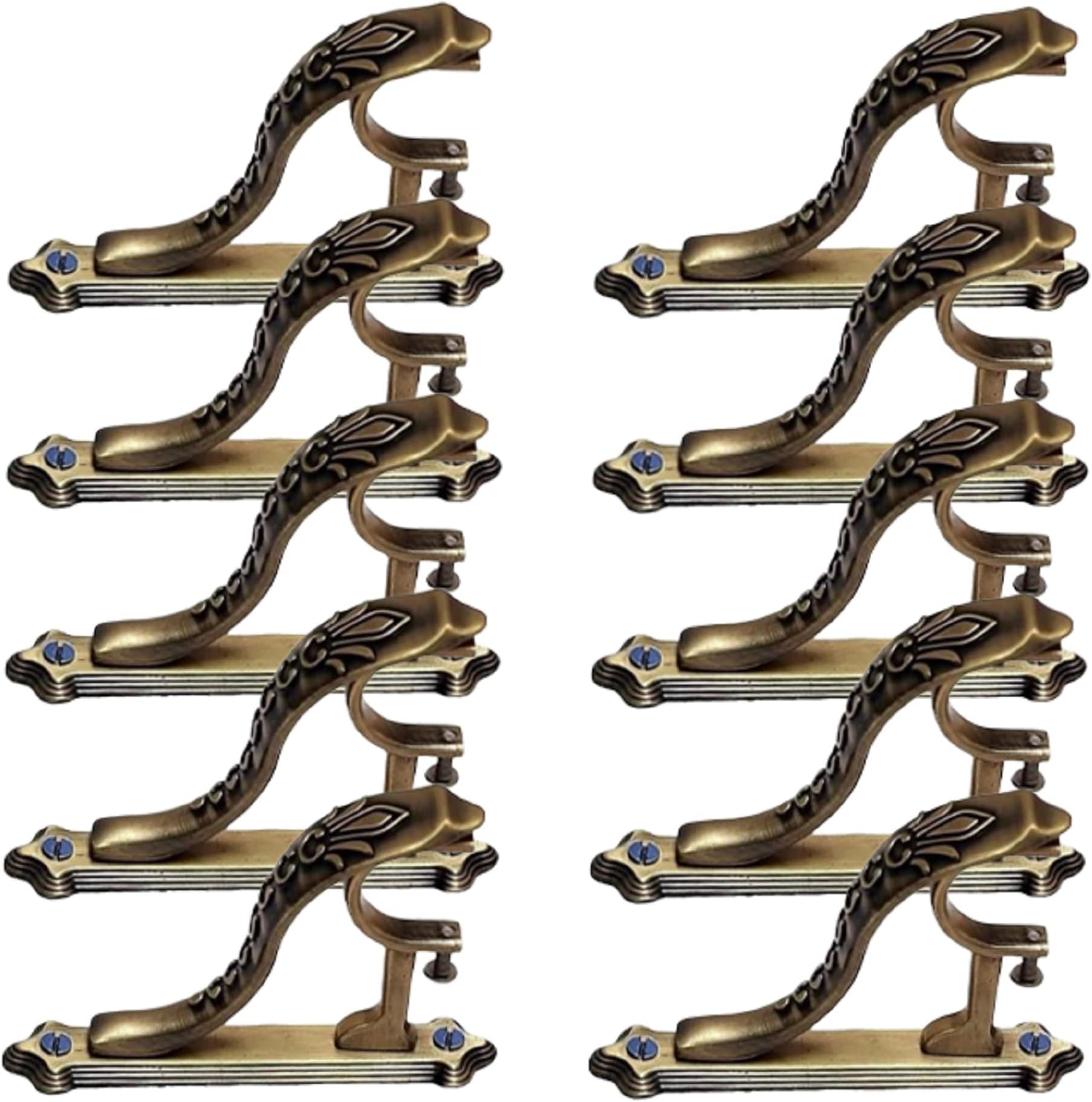 GLOXY ENTERPRISE Gloxy Brass Curtain Brackets Jaguar Supports Holder For Door Window In Antique Vintage Design-(5 Pair), 3 Centimeters, 1 Inch, Yellow