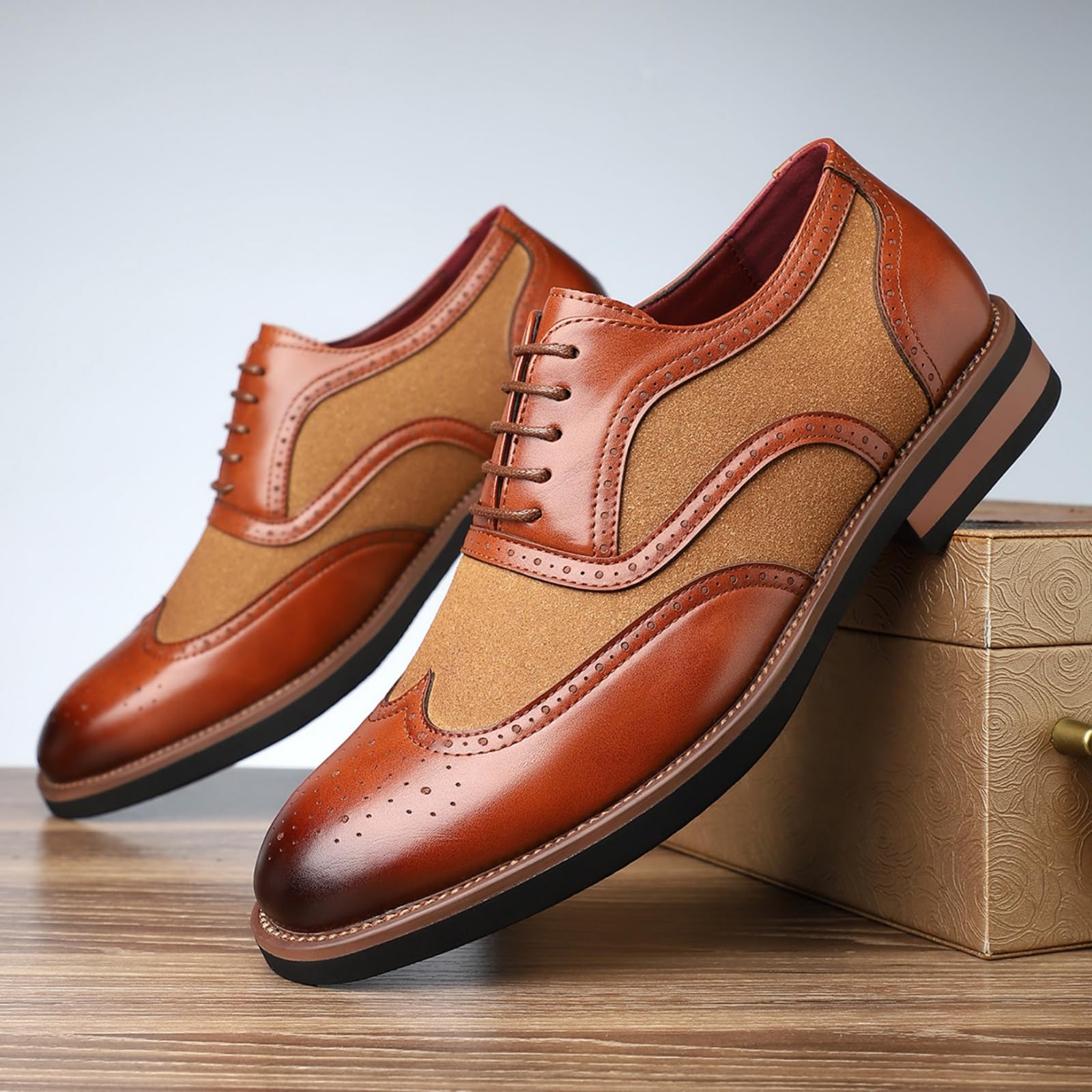 Hixingo Scarpe Stringate Uomo in Pelle | Scarpe Eleganti da Abito comoda Design classico ideale per ufficio, lavoro, matrimoni, cerimonie ed eventi formali