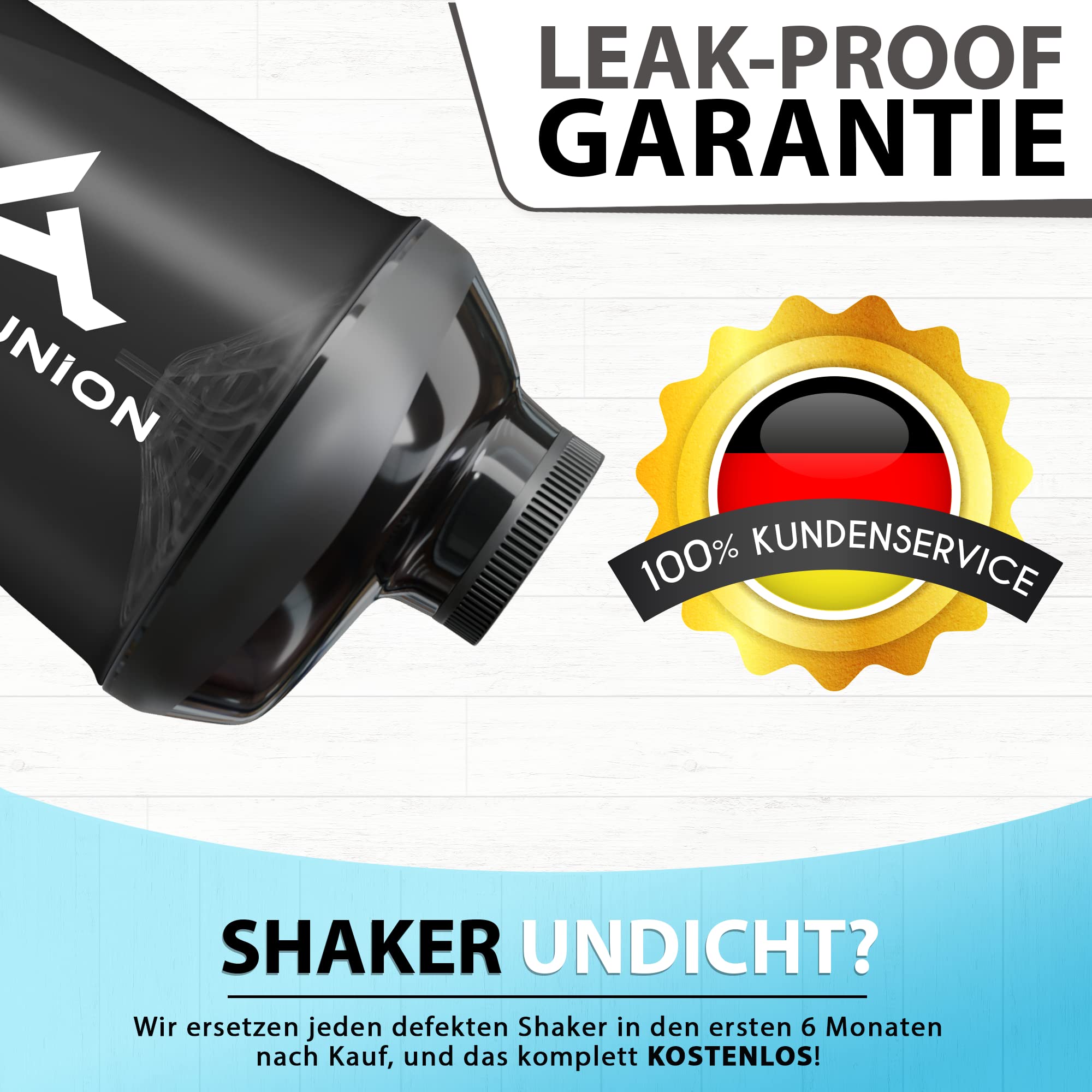 AMITYUNION Shaker per proteine ​​- L'ORIGINALE Senza BPA con setaccio, scala per frullati di siero di latte cremosi, tazze Gym Deluxe per isolati e concentrati sportivi, (Tazza fumogena nera)
