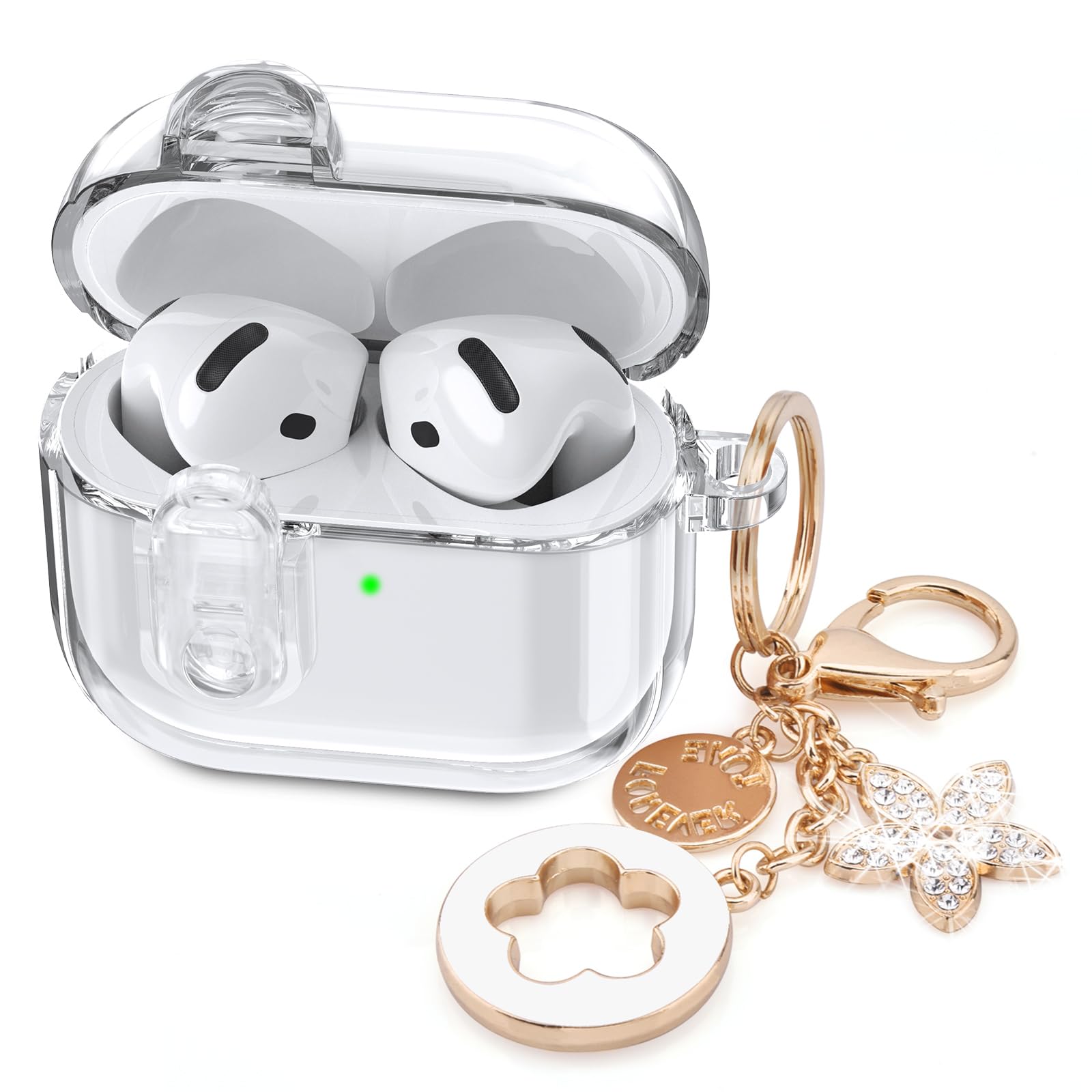 (with Safety Lock) Clear Case Compatible with Cute Apple Airpods 4 Cases 2024 Women, VISOOM Soft TPU Transparency Air pods 4 Gen Case iPods 4 Earbuds Case Bling Keychain for Airpod iPod 4th Gen